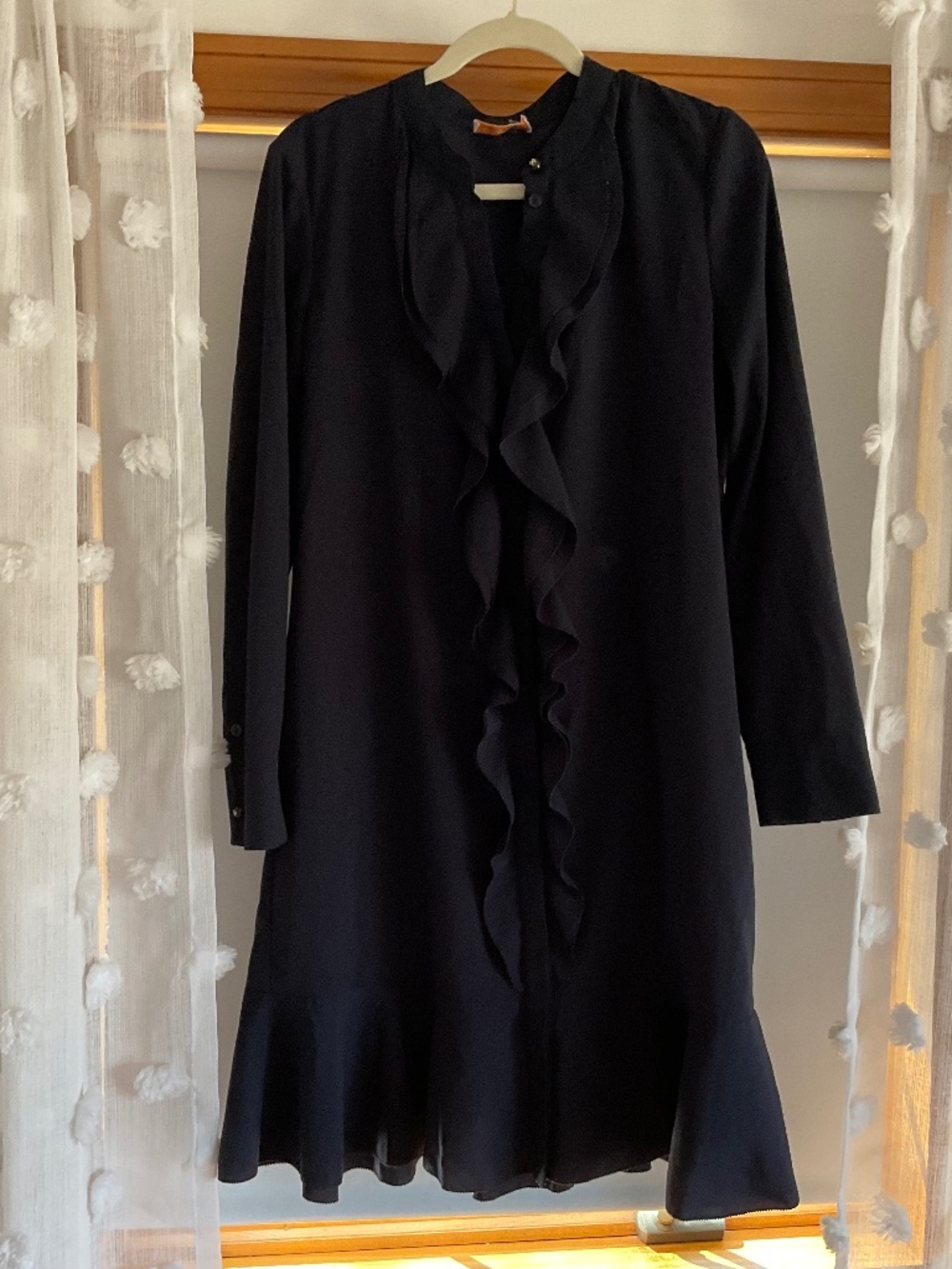 Tory Burch Black Long-Sleeve Ruffle Front Dress